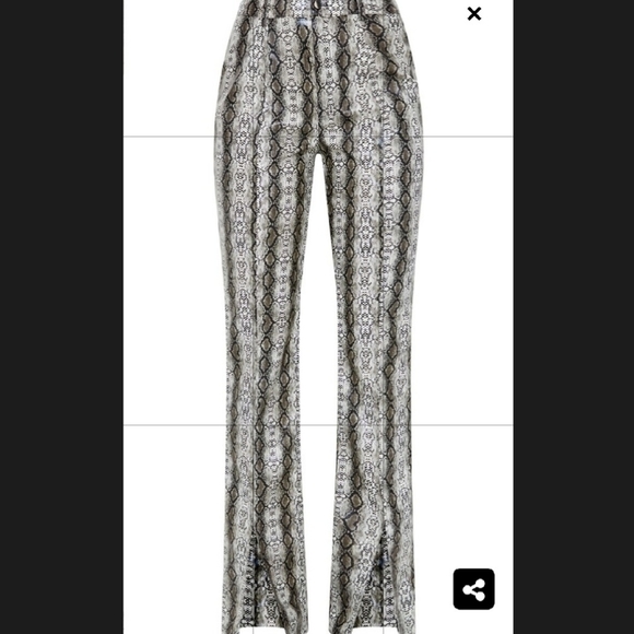 Prettylittlethings Grey Snake Faux Leather Split Hem Straight Leg Pants - Picture 2 of 11